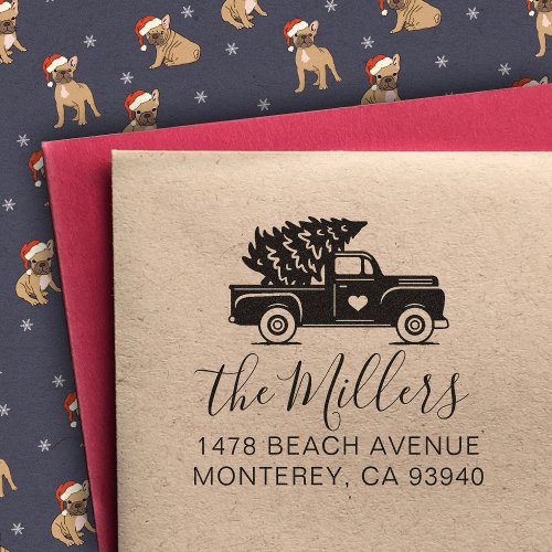 Cute Vintage Christmas Truck Return Address Self_inking Stamp