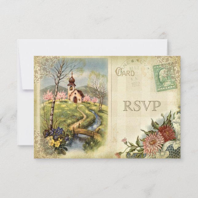 Cute Vintage Church RSVP Wedding (Front)