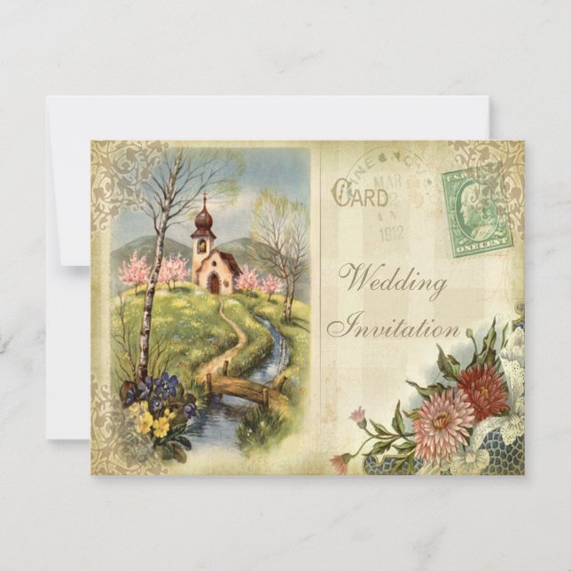 Cute Vintage Church Wedding Invitation (Front)