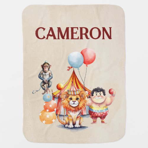 Cute Vintage Circus Animals Baby Blanket