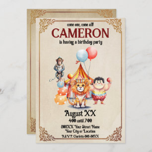 Cute Vintage Circus Animals Invitation