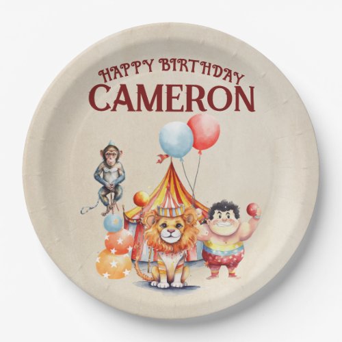 Cute Vintage Circus Animals Paper Plates