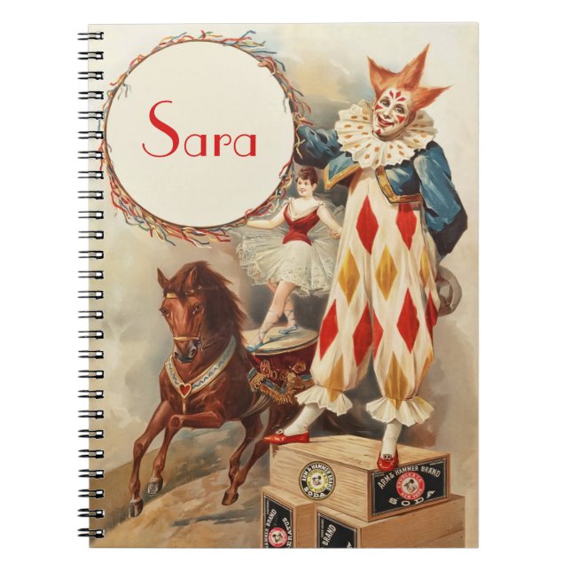 Cute Vintage Circus Clown Personalized Notebook (Front)