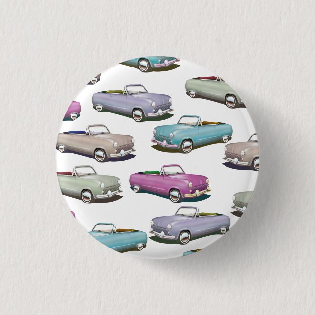 Cute vintage classic cars pattern button (Front)