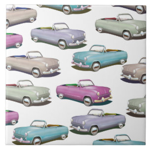 Cute vintage classic cars pattern ceramic tile