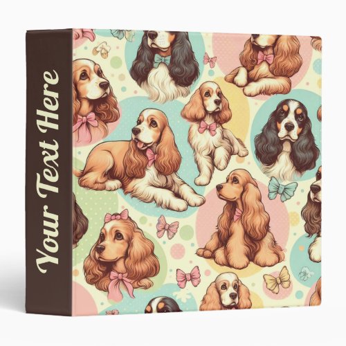 Cute Vintage Cocker Spaniel Seamless Pattern 3 Ring Binder