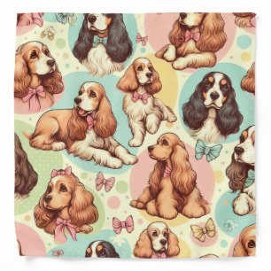 Cute Vintage Cocker Spaniel Seamless Pattern Bandana