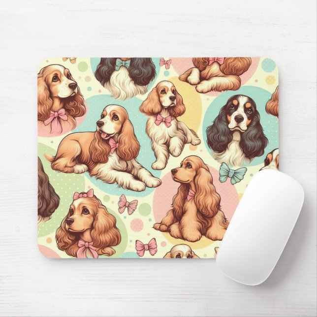 Cute Vintage Cocker Spaniel Seamless Pattern Mouse Pad (With Mouse)
