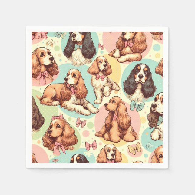 Cute Vintage Cocker Spaniel Seamless Pattern Napkins (Front)