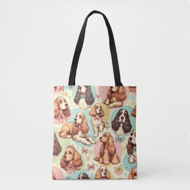 Cute Vintage Cocker Spaniel Seamless Pattern Tote Bag (Front)