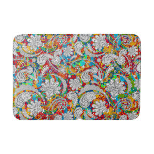 Cute vintage colorful white paisley patterns bath mat