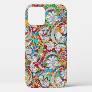 Cute vintage colorful white paisley patterns iPhone 12 pro case