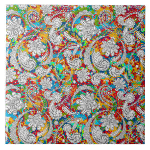 Cute vintage colorful white paisley patterns ceramic tile