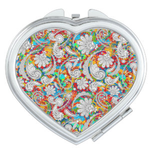 Cute vintage colorful white paisley patterns compact mirror