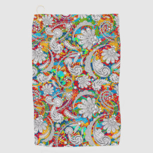 Cute vintage colorful white paisley patterns jigsa golf towel