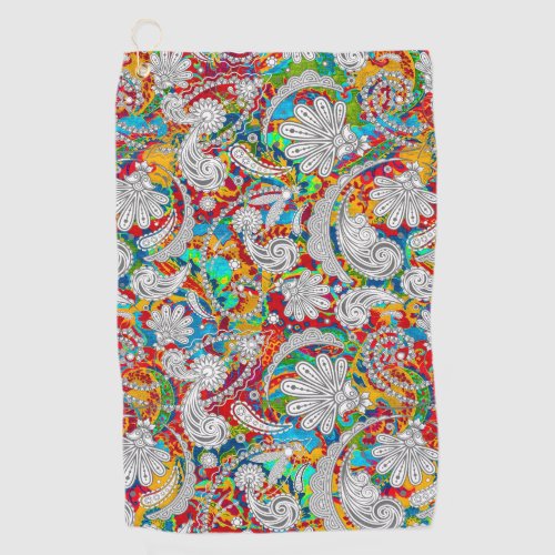 Cute vintage colorful white paisley patterns round golf towel