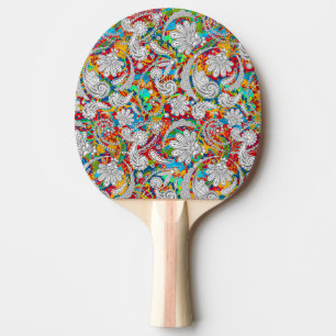 Cute vintage colorful white paisley patterns round ping pong paddle