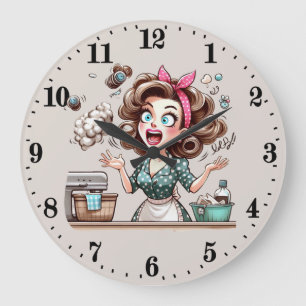Cute vintage cooking lady large clock