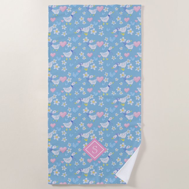Cute Vintage Country Geese Pattern Beach Towel (Front)