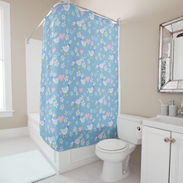 Cute Vintage Country Geese Pattern Shower Curtain (In Situ)