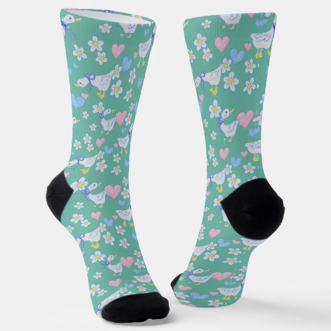 Cute Vintage Country Geese Pattern Socks (Angled)