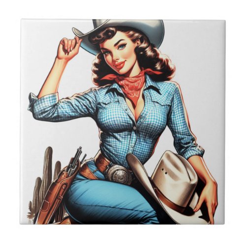 Cute Vintage Country Girl Ceramic Tile