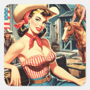 Cute Vintage Country Girl Pin-up Square Sticker