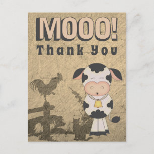 Cute Vintage Cow and Farm Animals MOOO! Thank You Postcard