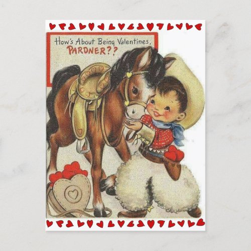 Cute Vintage Cowboy  Horse Valentine Postcard
