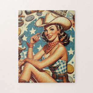Cute Vintage Cowgirl Jigsaw Puzzle