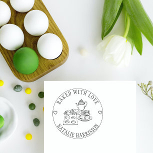 Cute Vintage Cupcakes&Teapot/Baked with Love Rubber Stamp