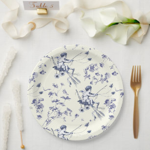 Cute Vintage Cupid Angel Blue Floral Toile Paper Plates