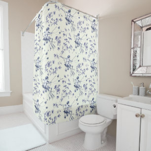 Cute Vintage Cupid Angel Blue White Floral Toile Shower Curtain