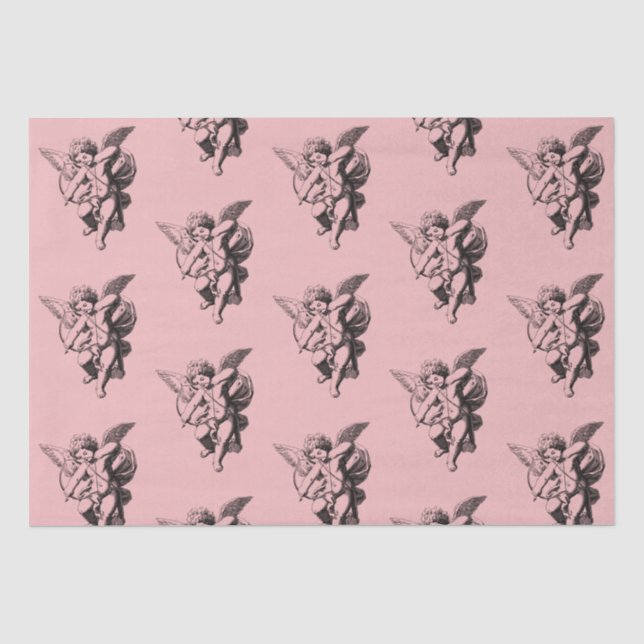 Cute Vintage Cupid Angel on Pink Tissue Paper (Front)