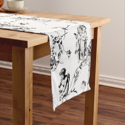 Cute Vintage Cupid Angels Floral Black White Toile Short Table Runner