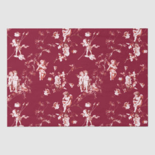 Cute Vintage Cupid Angels Floral Burgundy Tissue Paper