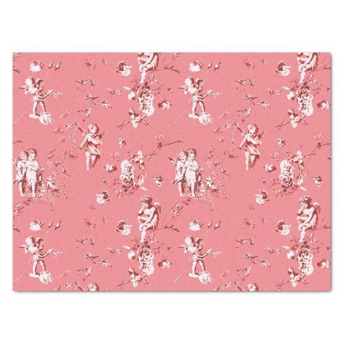 Cute Vintage Cupid Angels Floral Pink Tissue Paper