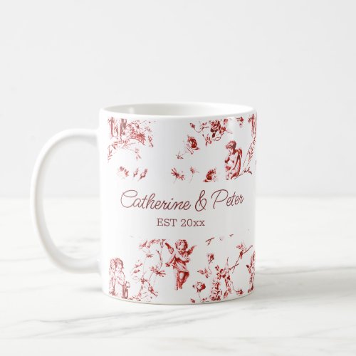 Cute Vintage Cupid Angels Floral Red Toile Name  Coffee Mug