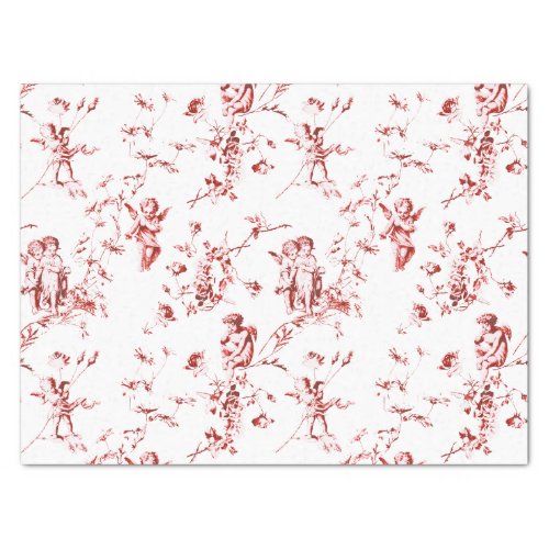 Cute Vintage Cupid Angels Floral Red Toile  Tissue Paper