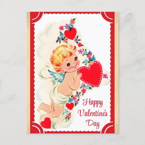 Cute Vintage Cupid Happy Valentines Day Postcard