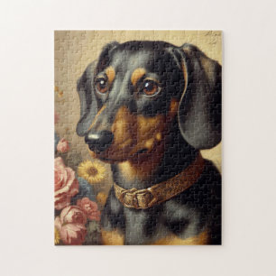 Cute Vintage Dachshund Painting Jigsaw Puzzle