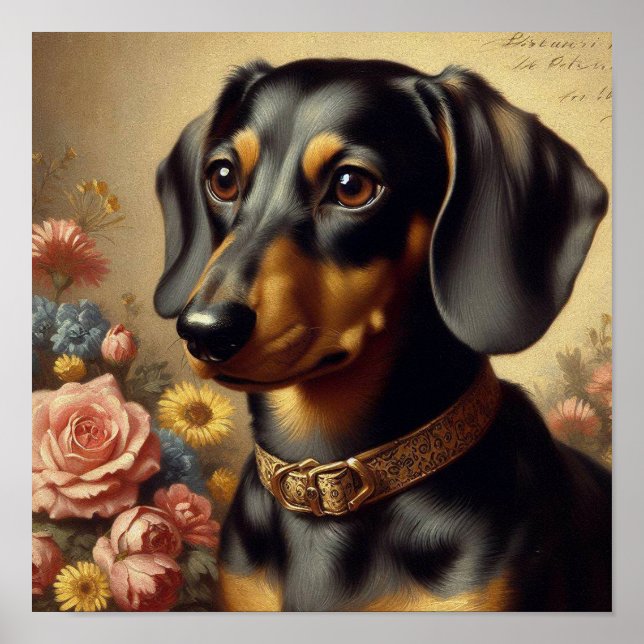 Cute Vintage Dachshund Painting Poster (Front)