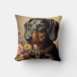Cute Vintage Dachshund Painting Throw Pillow