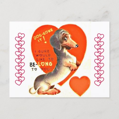 Cute Vintage Dachshund Puppy Dog Valentine Postcard
