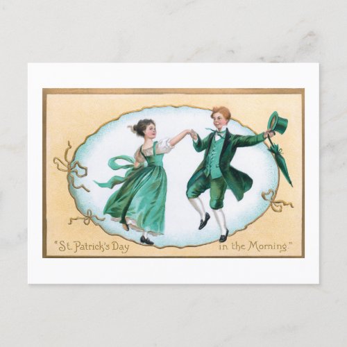 Cute Vintage Dancing Irish Couple Holiday Postcard