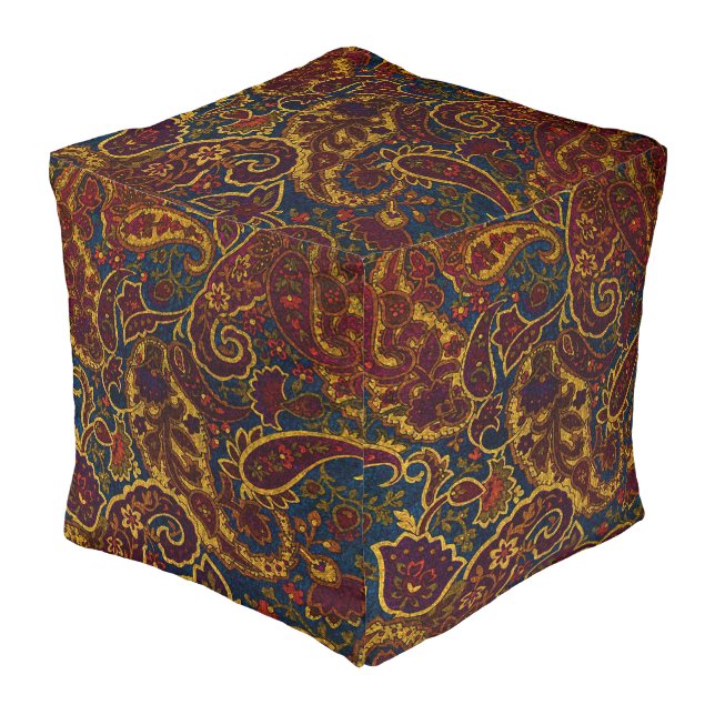 Cute vintage dark brown paisley design pouf (Angled Front)