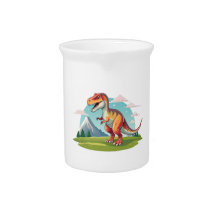 Cute vintage Dinosaur T Rex with Mountain 