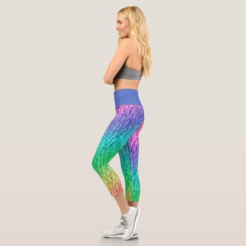 Cute Vintage Distressed Rainbow High Waisted Capri Leggings