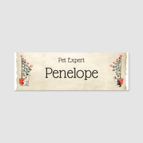 Cute Vintage Dog and Cat Pet Store Animal Expert Name Tag