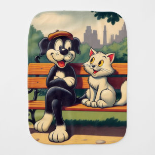 Cute, vintage dog/cat cartoon baby burp cloth